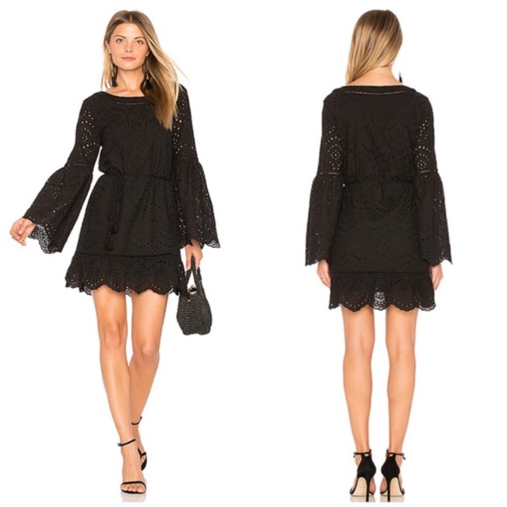 CUPCAKES AND CASHMERE RUBEN EYELET DRESS Black Mini Short Size SMALL